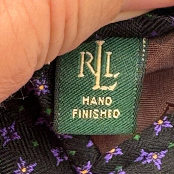 Lauren Ralph Lauren Mens 100% Silk Tie Purple Floral Pattern Hand Finished - Picture 5 of 6